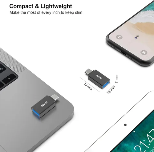 Vista 7 de BENFEI Adaptador USB C a USB 3.0, paquete de 3 adaptadores USB C a un macho a hembra, compatible con MacBook 2018 2017 2016, Samsung Galaxy Note 8