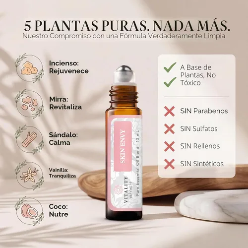 Vista 3 de Vitality Extracts Skin Envy - Suero hidratante facial, aceite de coco, colágeno, vitamina E, vegano, incienso esencial, sándalo calmante, aclarador