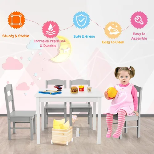 Vista 7 de Costzon Juego de Mesa y Sillas para Niños, Mesa de Actividades de Madera de 5 Piezas y Sillas para Artes, Manualidades, Tareas, Hora de Merienda