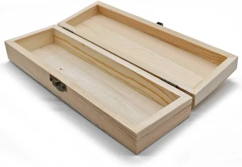 Vista 3 de Caja de madera sin acabar y sin pintar para lápices, rectangular. Caja de almacenamiento para herramientas y pinceles de artista, para bricolaje