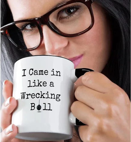 Vista 2 de 3dRose mug_200658_4 Taza de cerámica con texto en inglés "I Came In Like A Wrecking Black Letters With Picture Of Ball", 11 oz