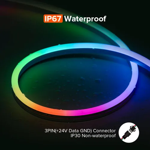 Vista 4 de SEZO Tira de luces LED de neón que emiten lateralmente direccionables WS2811 IC RGB color de persecución 3M DC24V 108LEDs/m IP67 Cuerda de neón