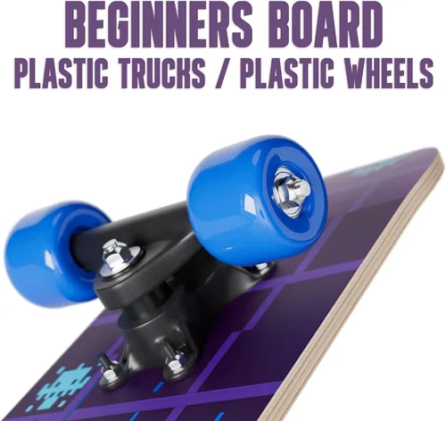 Vista 6 de Mini patineta completa de 24 pulgadas Madera de arce Rodamientos ABEC 7 Cubierta cóncava de doble patada Monopatín para niños, monopatín