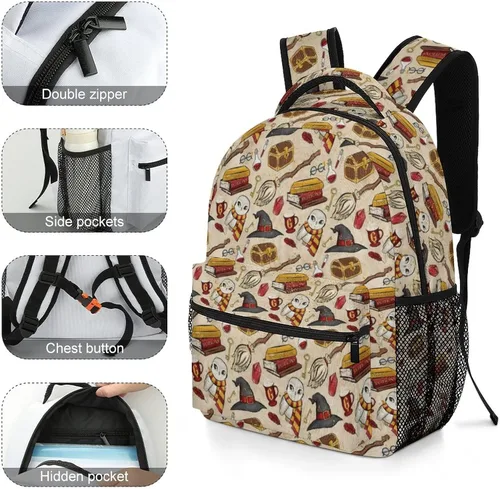 Vista 3 de Megaland Mochila Harry para la escuela, niños y niñas, mochila para mujeres y hombres, regalos de trabajo, H-A.