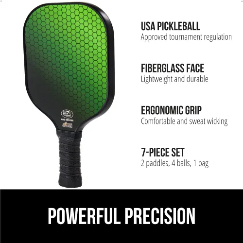 Vista 2 de Gorilla Gear USAPA Approved Pickleball Starter Set, Fiberglass Paddles with Bag and Balls, Indoor Outdoor Court Use, Comfortable Racket Grip