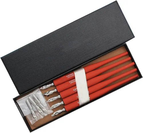 Vista 6 de Juego de bolígrafo de plástico profesional de manga gótica con 5 puntas, juego de bolígrafos de dibujo de caligrafía de manga, 5 piezas, color negro