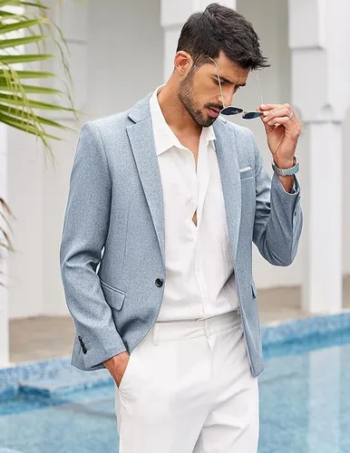 Vista 2 de COOFANDY Blazer para Hombre Chaquetas Deportivas Casuales Corte Ajustado Un Botón Chaqueta de Traje Chaqueta Deportiva Ligera