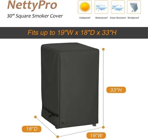 Vista 7 de NetttyPro - Funda para ahumador eléctrico de exterior Masterbuilt de 30 pulgadas, impermeable, resistente, cuadrada, vertical, para parrilla Negro