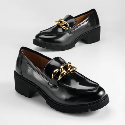 Vista 4 de MACNMEUU Mocasines gruesos de plataforma para mujer mocasines cómodos sin cordones con cadena de piel sintética
