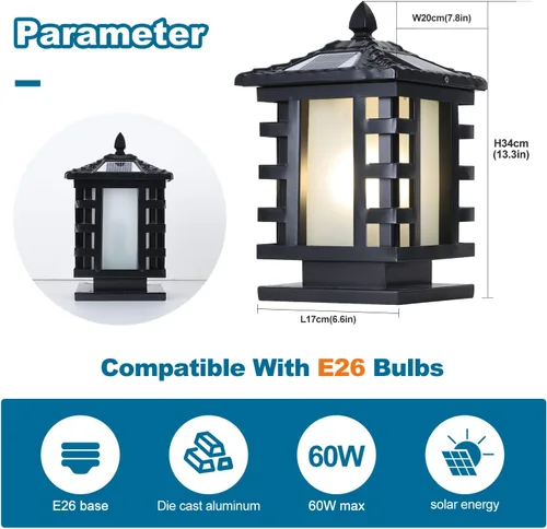 Vista 7 de Luces solares para postes al aire libre IP65, impermeables, luces de columna solares para patio, luz de pilar de aluminio con control remoto
