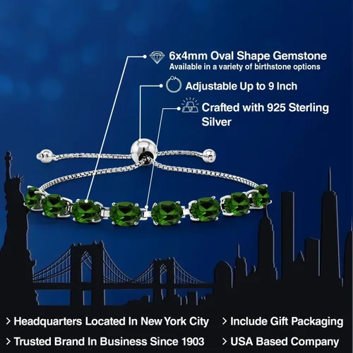 Vista 87 de Gem Stone King Pulsera de plata de ley 925 con piedra natal ovalada de 0.276 x 0.197 in para mujer, totalmente ajustable hasta 9 pulgadas