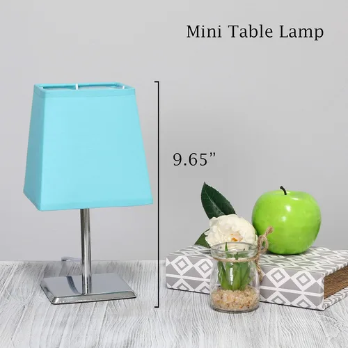 Vista 6 de Simple Designs LT2062-BLU - Mini lámpara de mesa cuadrada cromada Empire con pantalla de tela, azul