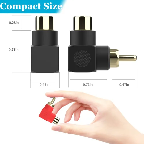 Vista 4 de Conectores RCA macho a hembra en ángulo recto, paquete de 12 adaptadores RCA M/F de 90 grados, codo chapado en oro (6 negros + 6 rojos)