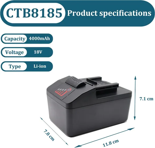 Vista 2 de CTB8185 CTB8187 Batería 18V 4Ah, reemplazo para la batería de 18V CTB8185 CTB7185 CTB8187 CT8850 CT7850 CT8810 8815 CDR7850H Herramientas eléctricas