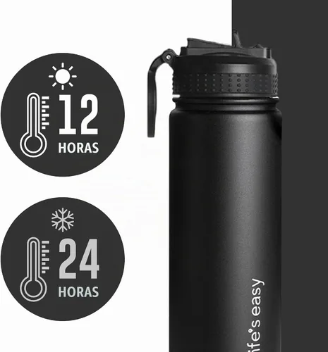 Vista 6 de Life's Easy Botella de agua aislada de acero inoxidable – Botella de agua deportiva con mango de bucle y tapa de popote de silicona biónico – Frasco