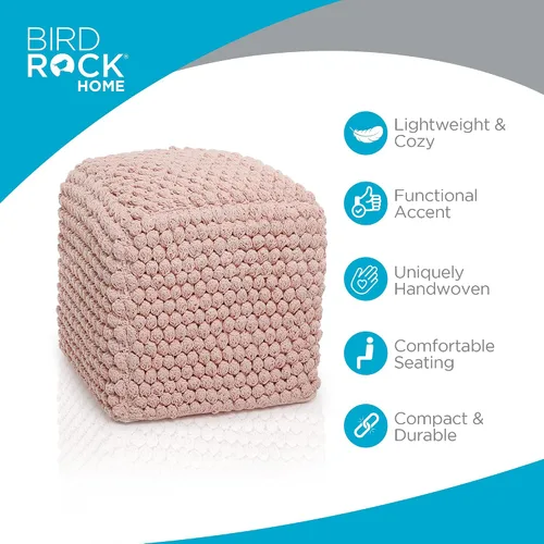 Vista 4 de BIRDROCK HOME - Taburete de puf redondo con diseño otomano – Puf de punto – Cuerda trenzada de algodón – Ideal para la sala de estar, dormitorio