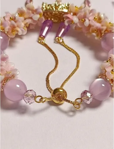 Vista 7 de Pulsera de la suerte de circonita con cuentas de cristal rojo y blanco morado para mujer Cadena de aleación ajustable de 7.9-11.8 in, lista