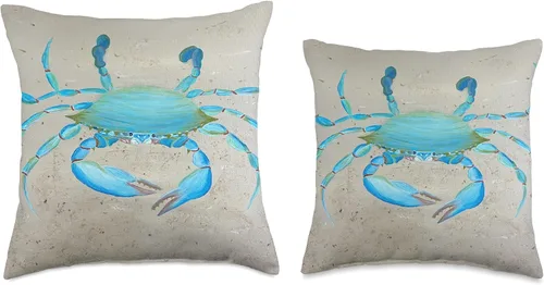 Vista 3 de KEP Paints Blue Crab Beach Scene, Ocean Lover, almohada temática náutica, 16 x 16 pulgadas, multicolor