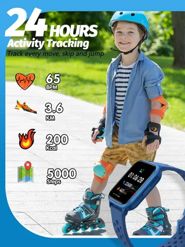 Vista 4 de Reloj Inteligente Butele para Niños, Reloj Inteligente para Niños de 4 a 16 Años con Modo de Sueño, 19 Modos Deportivos, Podómetro, Regalo de Azul