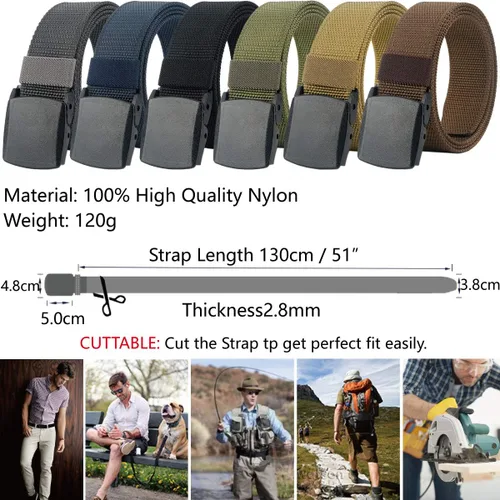 Vista 2 de LionVII Cinturón para hombre, cinturón casual de nailon con hebilla de plástico transpirable para viajes de trabajo, fácil de recortar