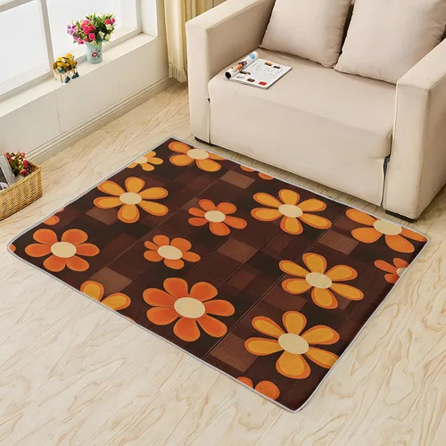 Vista 2 de Alfombra floral retro 70S, lavable, Groovy Funky de 8 x 10 pulgadas, alfombra grande de flores naranjas, dormitorio, sala de estar, decoración