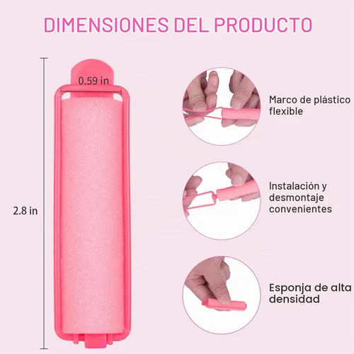 Vista 6 de 60 Piezas Rodillos de Espuma para Cabello - Rizadores Suaves para Dormir para Peinado del Cabello (0.59 pulgadas, Rosa)