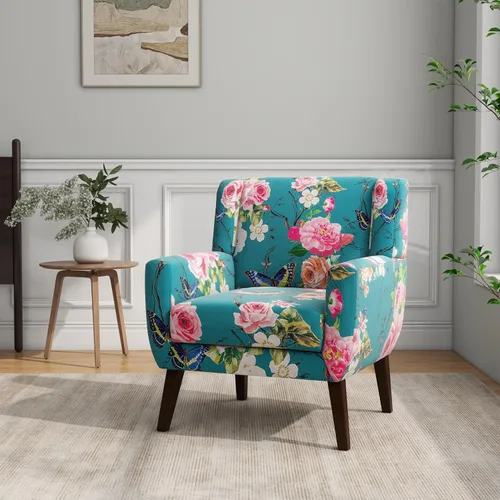Vista 44 de Accent Chair Set of 1, Comfy Reading Armchair, Beige Linen Blend, Tufted Button Backrest, Solid Wood Frame, Upholstered Club Single Sofa Chairs