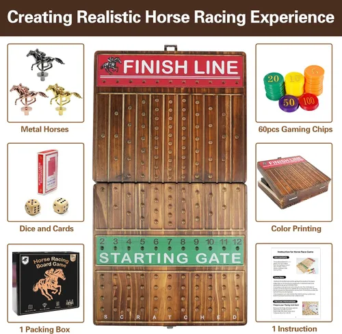 Vista 2 de FUNNYB&G Juego de mesa de carreras de caballos de 21 pulgadas, plegable, grande, juego de carreras de caballos para adultos con 11 caballos