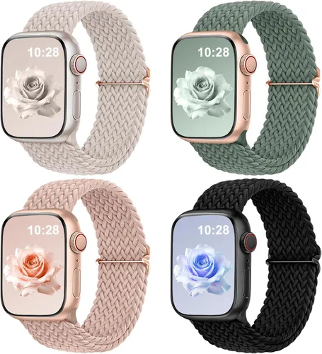 Vista 11 de DaQin Paquete de 4 correas elásticas trenzadas Solo Loop para Apple Watch para mujeres y hombres, de 1.575 pulgadas, 1.614 pulgadas, 1.654 pulgadas