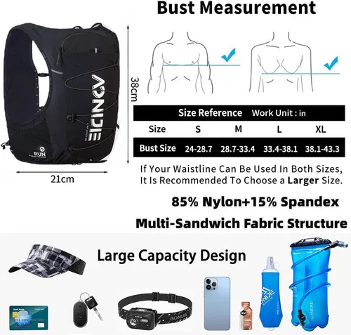 Vista 3 de AONIJIE Chaleco de hidratación para correr, ligero y de gran capacidad, para mujeres y hombres, mochila de hidratación para teléfonos de 6.8 pulgadas