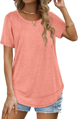 Vista 2 de Dofaoo Camisetas de verano para mujer, ajuste holgado, plisado, cuello cuadrado, dobladillo curvado, tallas S-2XL
