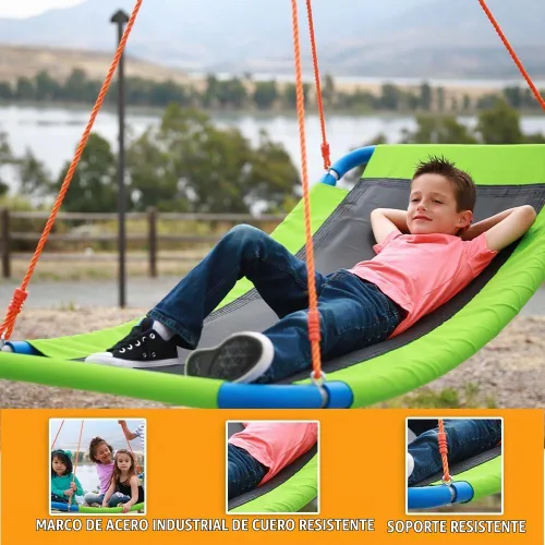 Vista 6 de PLATPORTS Columpio de plataforma – Columpio rectangular grande para niños y adultos