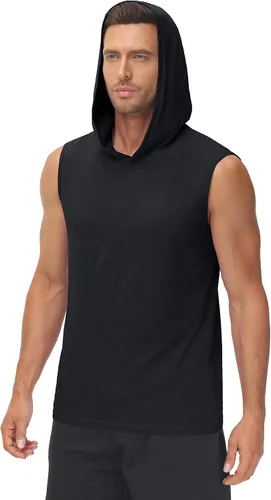 Vista 3 de MAGCOMSEN Camiseta sin mangas con capucha para hombre, de algodón, ajuste regular, para verano, casual