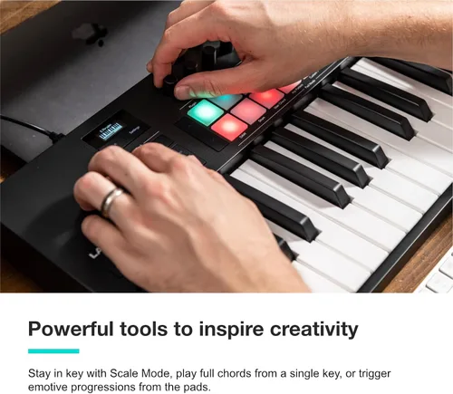 Vista 10 de Novation Launchkey 25 MK4 - Controlador de teclado compacto de 25 teclas, USB, MIDI con integración DAW. Modo acorde, modo de escala, 8 almohadillas