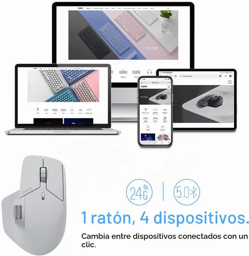 Vista 3 de Rapoo MT760Mini Ratón Inalámbrico Bluetooth - Bluetooth 5.0 y 2.4GHz Conexión Multi-Modo, Compatible con 4 Dispositivos, Tecnología M+ Cross Gris
