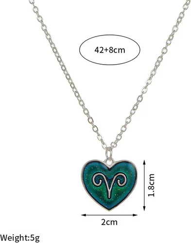 Vista 3 de Collar con dije en forma de corazón de 12 signos de constelación con tarjeta ajustable, esmalte del zodiaco, collar termocrómico para mujeres