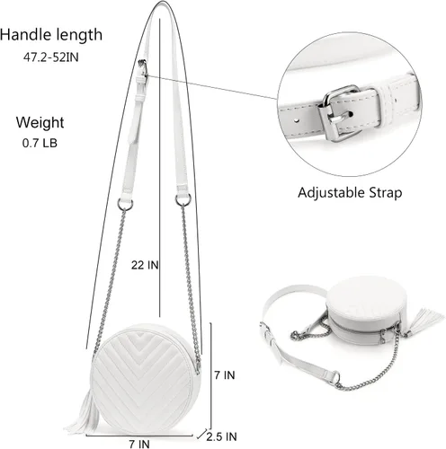 Vista 4 de Realer Bolso bandolera redondo con borla circular para mujer, cartera pequeña de noche con cadena