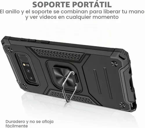 Vista 4 de YmhxcY Funda para Galaxy Note 8, funda para Galaxy Note 8 con protector de pantalla curvado 3D, fundas de grado armadura con soporte giratorio Negro