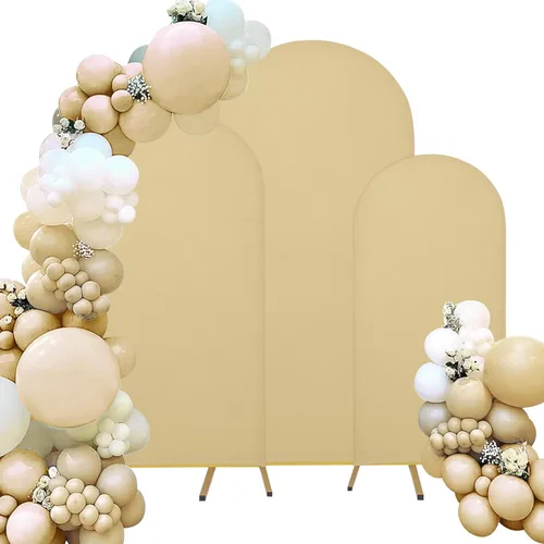 Vista 12 de Juego de 3 fundas de elastano ajustables para arco de boda, color beige, cubierta de fondo para arco de Chiara, parte superior redonda, para boda