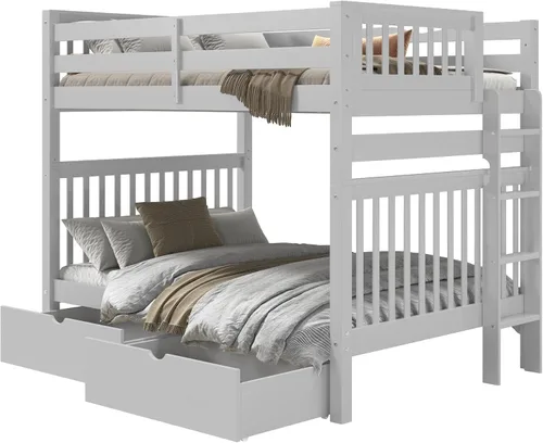 Vista 3 de Bedz King Literas de estilo misión matrimonial sobre tamaño matrimonial con escalera lateral y 2 cajones debajo de la cama, color gris