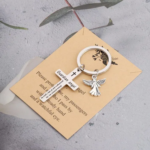 Vista 7 de FEELMEM Drive Safe Traveling Jewelry - Llavero de cruz de oración de ángel de la guarda, viaje de oración y viaje, regalo seguro