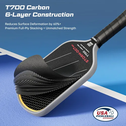 Vista 2 de USAPA Approved 6-Layer Construction T700 Carbon Fiber Pickleball Paddle, 16mm Thermoformed Pickleball Racket with High Spin & Extended Grip
