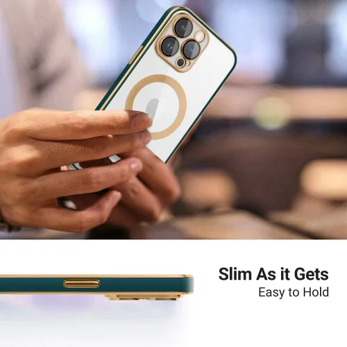 Vista 4 de Funda magnética para iPhone 12 Pro, cubierta trasera transparente de 6.1 pulgadas para lente de cámara integrada [compatible con Magsafe] chapado