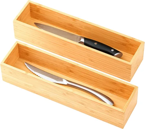 Vista 10 de Umilife Organizador de cajones de cocina de bambú, bandeja de cubiertos extra alta, caja de almacenamiento de cubiertos, soporte multiusos