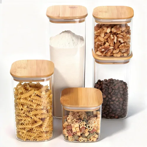 Vista 9 de Tarro de vidrio de 18 Oz/550 ML con tapa, recipientes de almacenamiento de vidrio versión engrosada transparente con tapa de bambú sellada