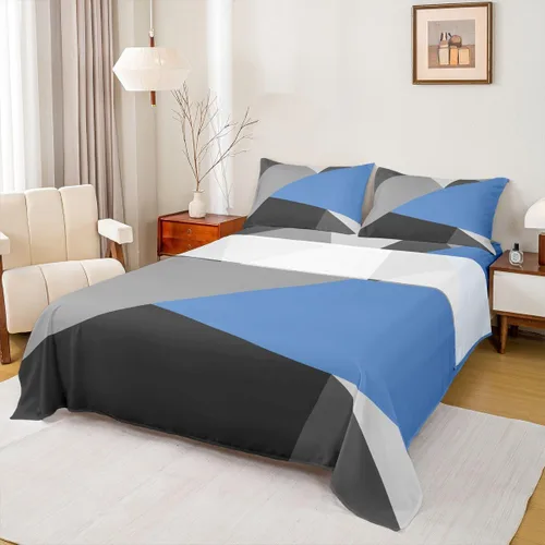 Vista 17 de Juego de sábanas de triángulo geométrico, color naranja, gris oscuro, gris claro, juego de ropa de cama individual para adolescentes y niñas, juego