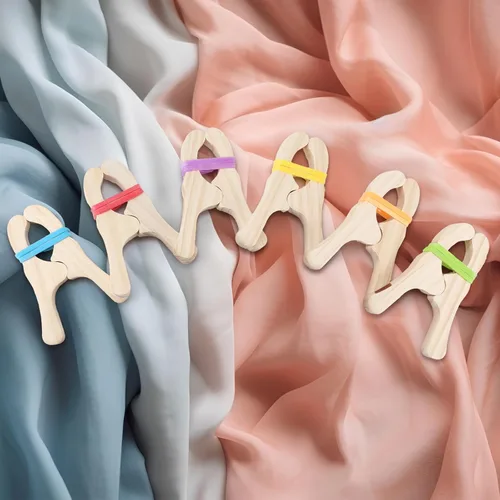 Vista 4 de Simgoing 6 piezas de clips de madera para jugar para niños, kit de construcción de fuertes Montessori y Waldorf, clips de seda gigantes de madera