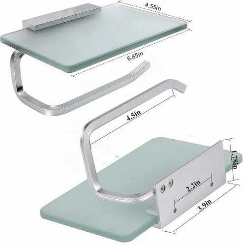 Vista 2 de Portarrollos de papel higiénico con estante de vidrio templado, soporte Blanco