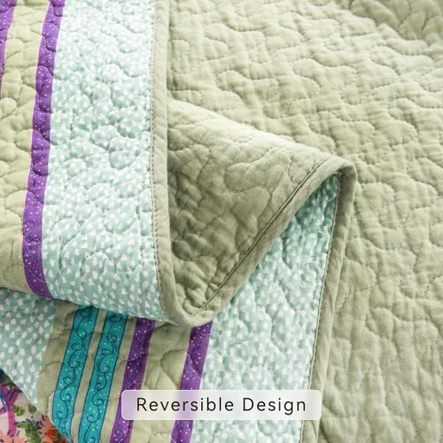 Vista 4 de YAYIDAY FloralQuiltXX 100% Cotton Reversible Breathable Colorful Floral Quilted Quilt with Pillow Shams Fit All Seasons
