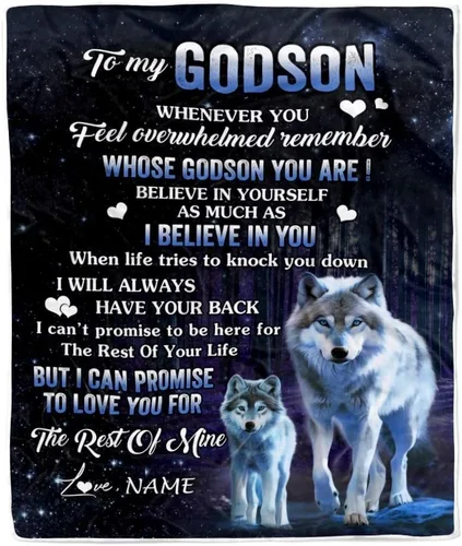 Vista 13 de Manta personalizada con texto en inglés «To My Godson», de Godmother Godmother Wolf Moon, My Love for You is Forever Godson Birthday Christmas